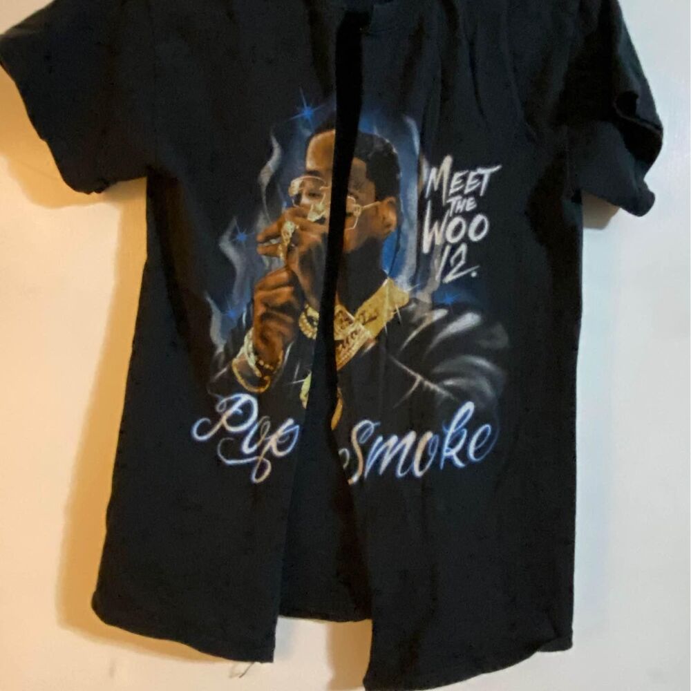 Pop Smoke Women's Cut Down The Middle Tie Top T-Shirt Sz Small